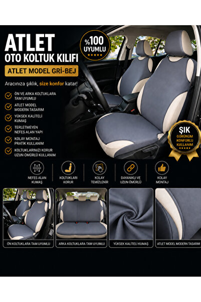 zifona Athlete Seat Cover Set 5 Headrest Back Front Set Gray