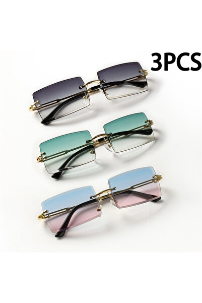 Choice3 C4 3PCS Fashion Rimless Sunglasses Women Trendy Small Rectangle Sun G...