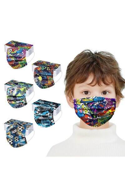 Choice3 F 50PCS Kids Disposable Mask Creative Football-Themed Prints 3 Ply Fa...