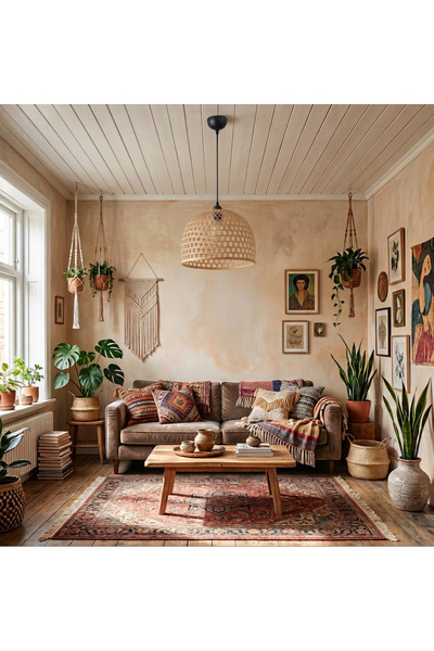 arteflora Sole Bambu Avize, Doğal Aydınlatma, Sarkıt Lamba, Bohem İskandinav ...