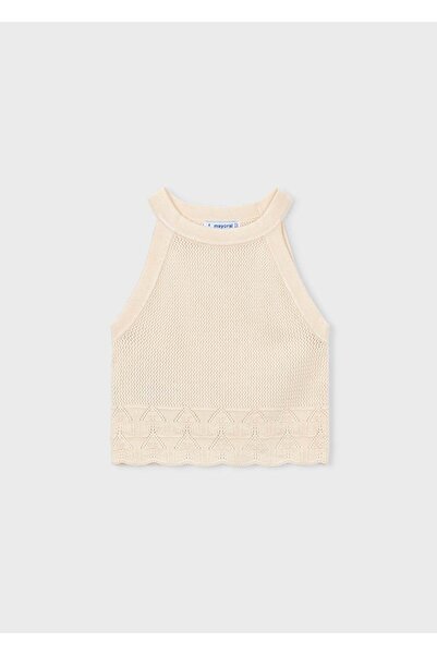 MAYORAL Girl's Embroidered Strap Tshirt Cream