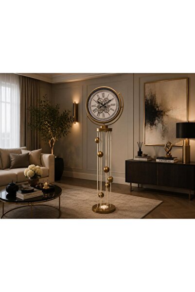 Ky Collection LAMBADER AYAKLI SAAT ÇARKLI LEDLİ ESKİTME KREM