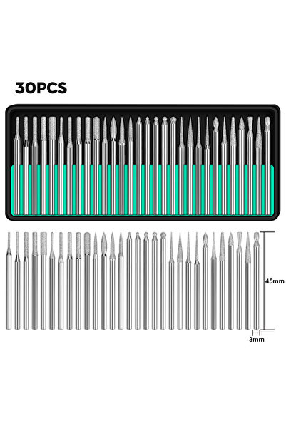 Choice 30pcs 3mm XCAN 30pcs Diamond Burs Set With Box For Dremel Electric Gri...