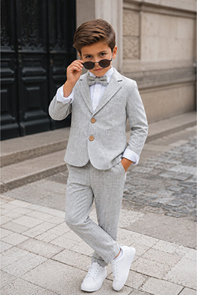 tinytrends Erkek Çocuk Premium Casual Ceketli Papyonlu Takım Elbise Düğün/Bayramlık