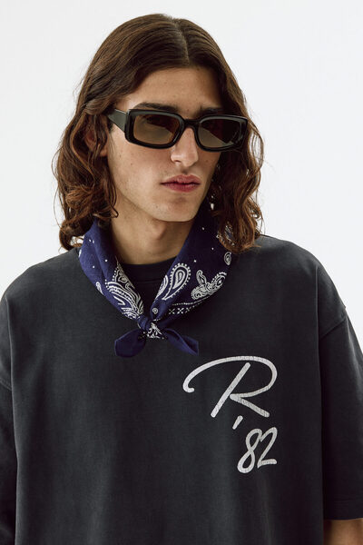 H&M Pamuklu ve Baskılı Tişört Oversized Fit