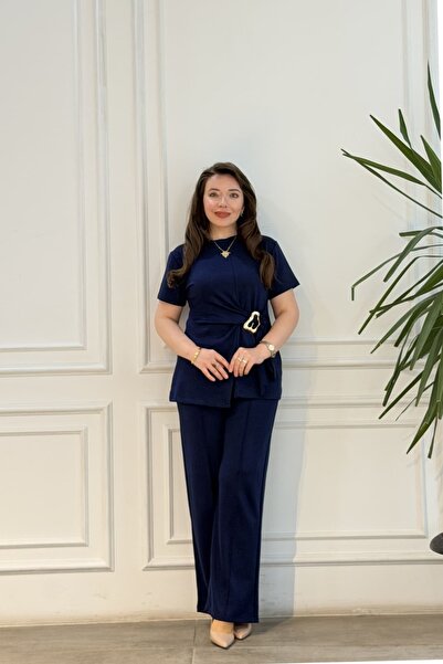 yb yağmur butik Short Sleeve Tie-Detail Buckle Suit