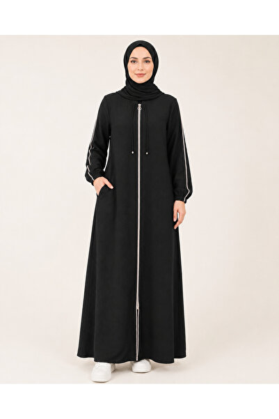 CANPOLATLAR TEKSTİL Canpolat 51505-26 Women's Crepe Ferace with Zipper and Ri...