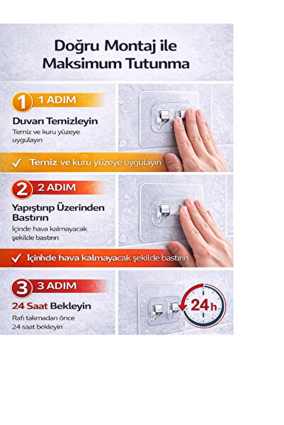 NAR ZÜCCACİYE 4 ADET Süper Güçlü Yapışkanlı Duvar Delmeden Zarar Vermeden Ban...