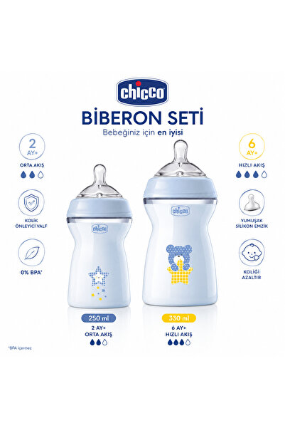Chicco MAVİ Biberon Seti 250 ml + 330 ml PP