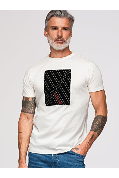 OMBRE Men's Comfortable Geometric Patterned T-Shirt OM-TSPT-0259 White