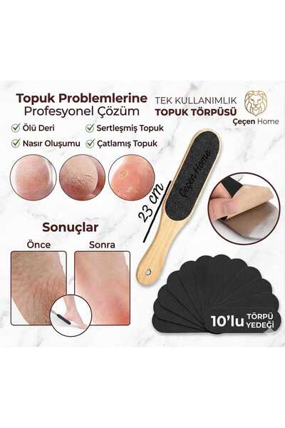 ÇEÇEN HOME Ahşap Saplı Tek Kullanımlık Topuk Törpüsü 10'lu Törpü Yedeği Set ,...