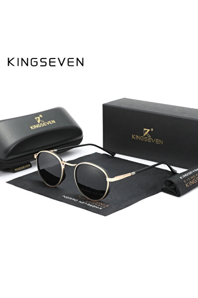 Choice4 Gold Gray KINGSEVEN Brand Original Causal Round Frame Sunglasses Men ...
