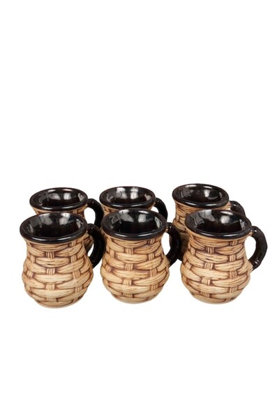 LimArt Set of 6 Ceramic Coffee Mugs with Woven Motif, 150 ml, Rustic Model, B...