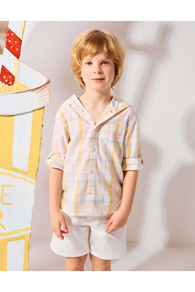 Ziddy Checked Cotton Shirt With Hood B&S For Boys White Yellow Blue Red