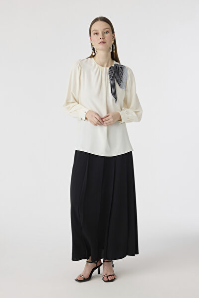 Zühre Polka Dot Scarf Pleated Detailed Ecru Blouse 0142