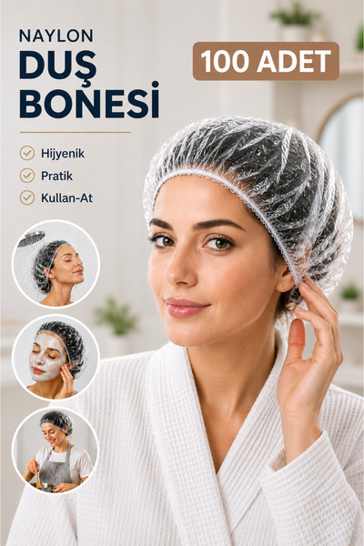 ARG 100 Adet Tek Kullanımlık Naylon Duş Bonesi Otel Tipi Duş Bonesi, Saç Bone...