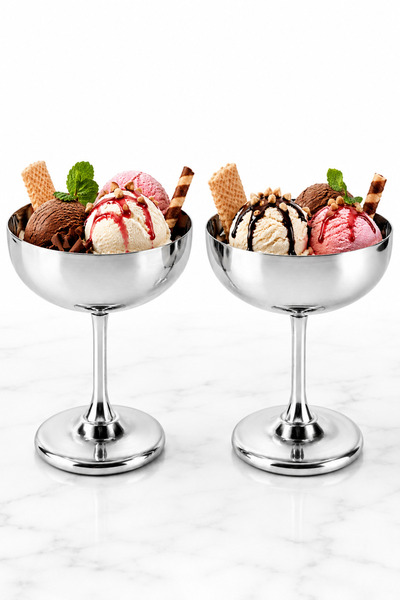NEWNOW Milano Silver Stainless Steel Ice Cream Bowl with 2 Legs, Dessert Pres...