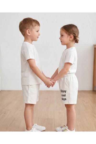 Kyex Kids Unisex Children's Enjoy Cool Days Printed Comfortable Fit Summer White Cotton Shorts (3-10 Years)