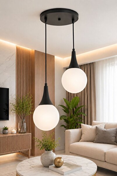 VENON Elora 2.Li Sarkıt Camlı Avize ✨ SİYAH ✨ BEYAZ GLOP CAMLI ✨ Modern Avize...
