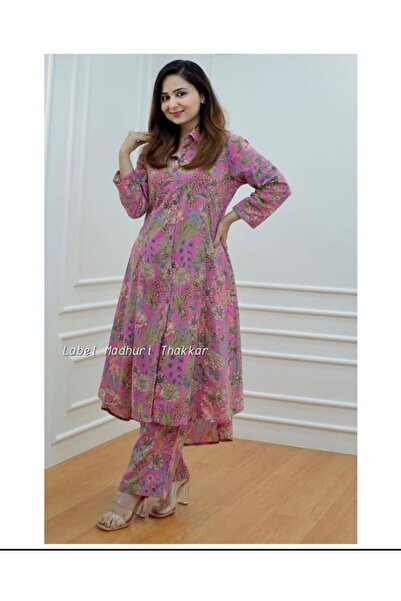 MYSMAR Pink Rayon Printed Co-Ord Set - FFT1814 | Pink