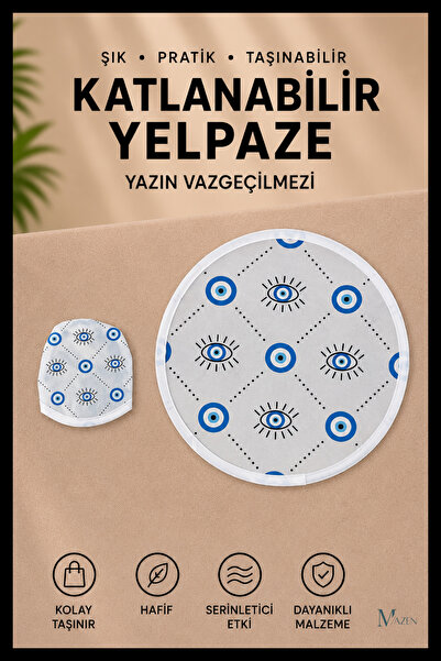 MAZEN Göz Desenli Katlanabilir Yuvarlak Yazlık Taşınabilir El Yelpazesi