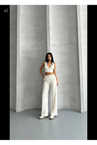 Royteks Fashion Kadın Çift Biyeli Smart Casual Stil Yüksek Bel Rahat Form pal...
