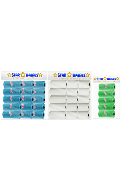 STAR BABiES حقيبة حفاضات معطرة - عبوة تحتوي على 35/525 كيس - أزرق/أبيض/أخضر
