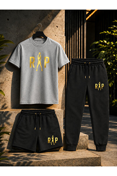 YK WEAR 3-Piece Set T-Shirt Shorts Tracksuit Rap Print Unisex