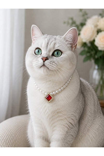 HALHALMILL Red Crystal Pearl Cat Necklace