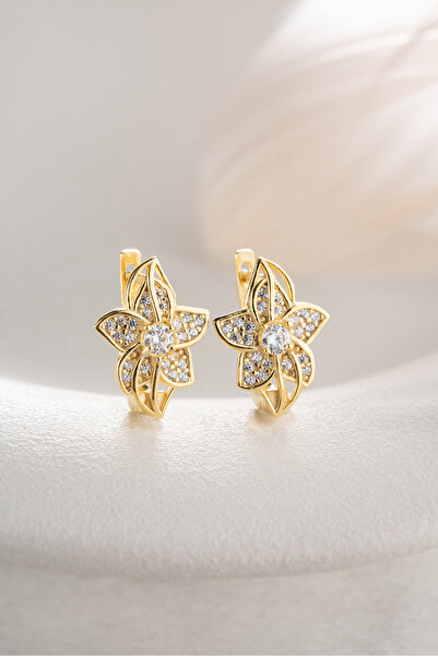 Silvano Jewelry 925 Ayar Gümüş Taşlı Çiçek Model Küpe