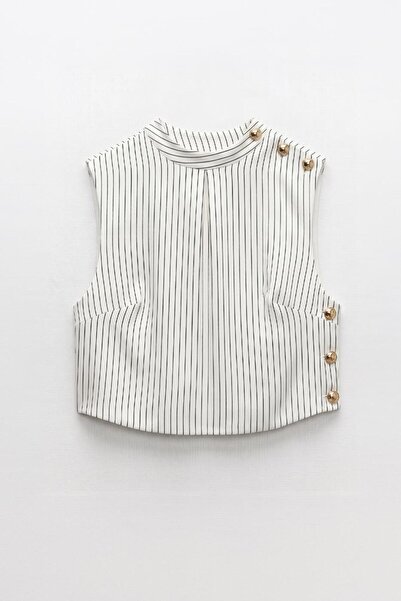 BSL Saten Çizgili Crop Top