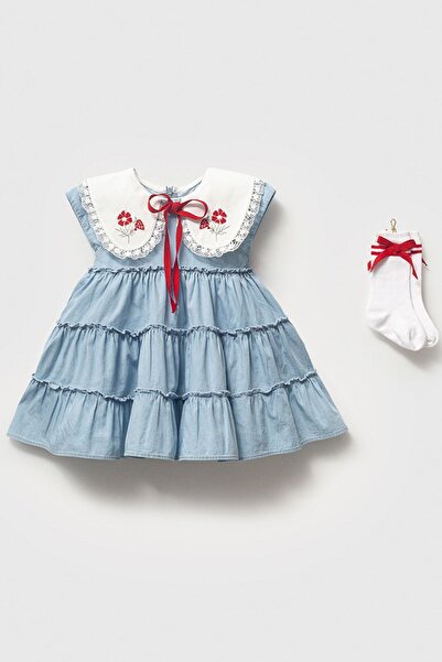 Minigimin Cicileri My Little One's Cicileri Denim Gilet Embroidery Collar and...