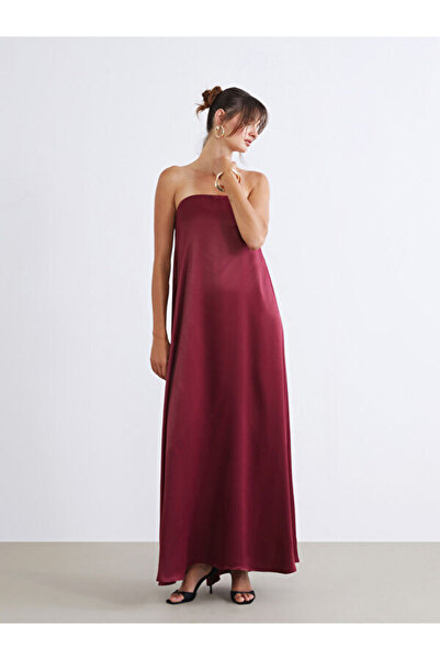 LC Waikiki Strapless Neckline Satin Evening Dress