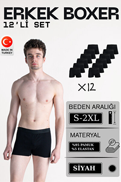 Mercan 12-Pack Men's Black Boxers - Breathable Fabric for All Day Comfort, St...