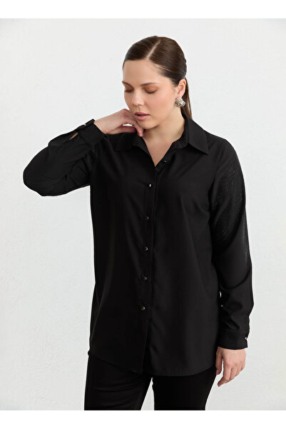 Selen Siyah Kadın Taşlı Normal Fit Bluz 26YSL8439