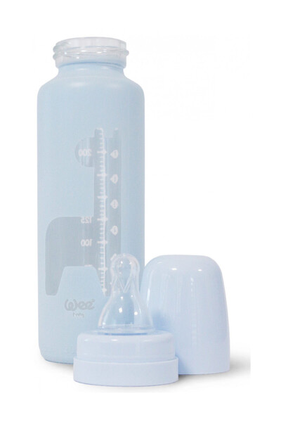 Wee Baby 250 ml glass bottle with design and round silicone nipple, code 564