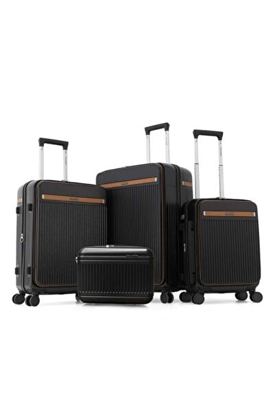 Akyat Travel luggage set 4 pieces fiber - black with camel line
