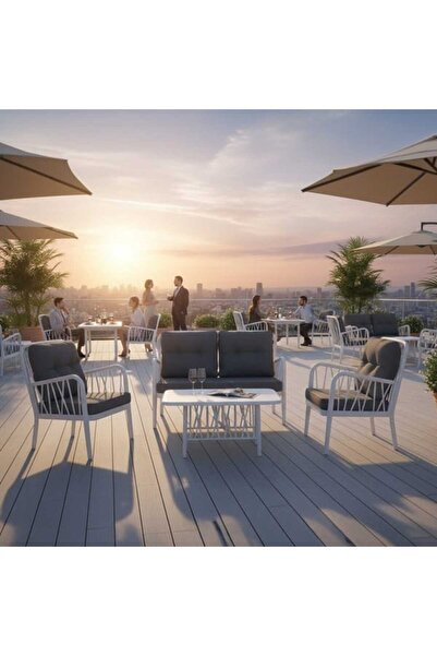 Rainbow Gala Lounge Minderli 2+1+1 Sehpalı Oturma Takımı - Beyaz / Antrasit