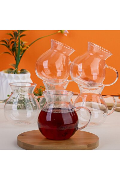 Queen’s Kitchen Set of 6 Keyf-I Ala Borasilicate Glass Tea Cups with Handles,...
