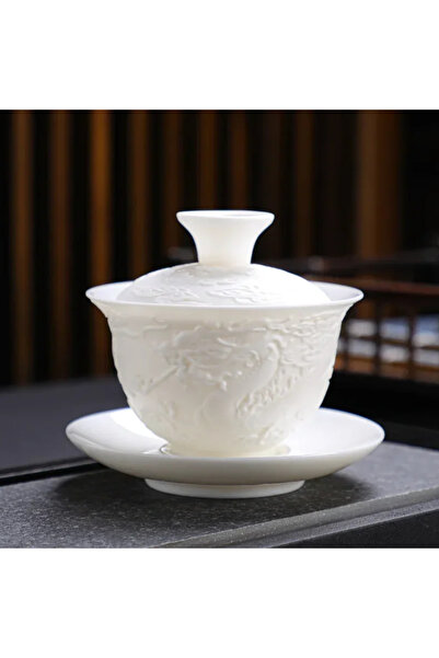Choice1 <200ml Dragon White Porcelain Kung Fu Tea Set White Jade Relief Turee...