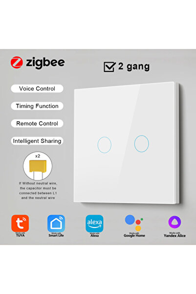 Choice1 1011ZC-WHITE-02 Zigbee 1/2/3-Gang Tuya Smart Touch Light European Swi...