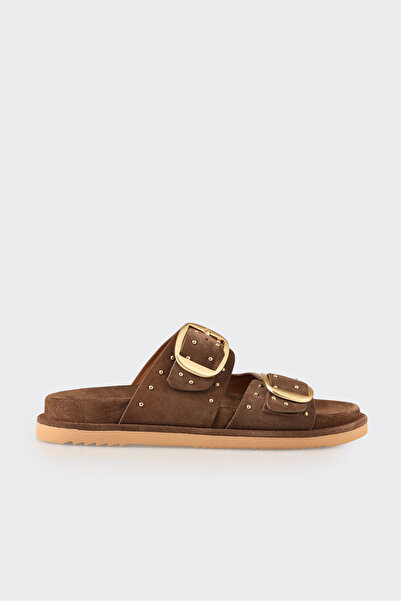 Elle Shoes Kahve Deri Kadın Günlük Terlik