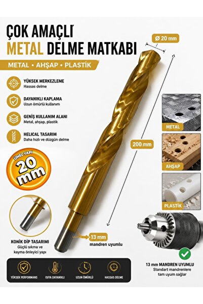 SARA S872 Hss Metal Ahşap Plastik Delme Ucu Konik Uç Hss 20 mm Matkap Ucu