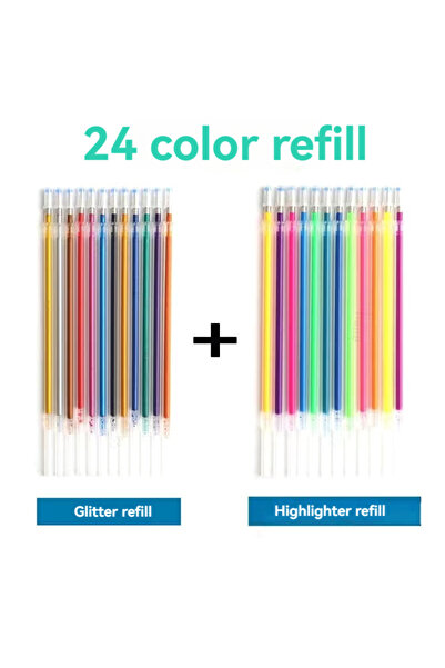 Choice3 24 color set 12-100 Color Gel Pen Refills Set - Glitter, Pastel, High...