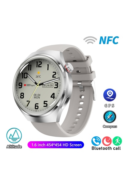 Choice6 NFC Watch 4 Pro Silver silicone band 2025 New Watch 4 Pro Upgrade GPS...