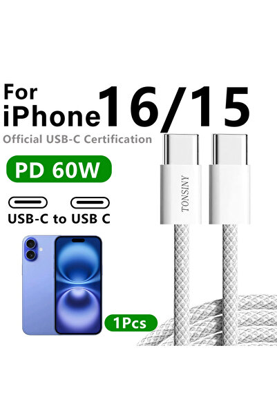 Choice7 كابل شحن سريع USB-C إلى USB-C بقوة 60 واط، طول 1 متر، قطعة واحدة، لهو...