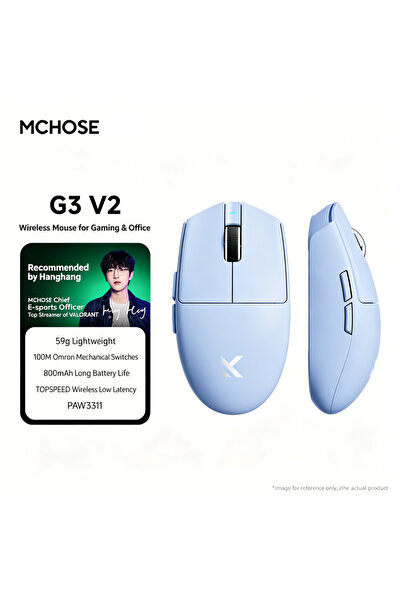 Choice ماوس ألعاب لاسلكي G3 V2 أزرق من MCHOSE مع مستشعر PAW3395/PAW3311، ثلاث...