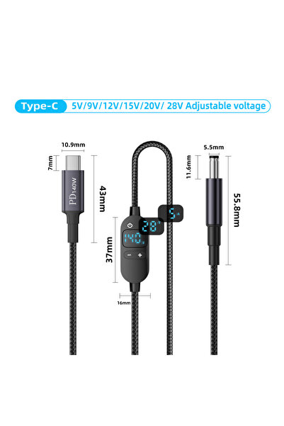 Choice6 كابل طاقة USB-C إلى DC من نوع SX-TYX بقوة 140 واط، قابل للتعديل من 5 ...