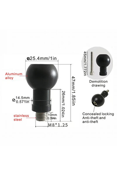 Choice1 25.4mm M8 Aluminum 17mm/25.4mm Ball Head Adapter to M6 M8 M10 Bolt fo...