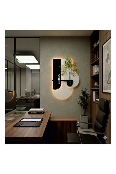 dedeler dekor GOLDEN LEDLİ IŞIKLI BOHEM TARZI DUVAR RAFI VE ÇİÇEKLİK 40X75